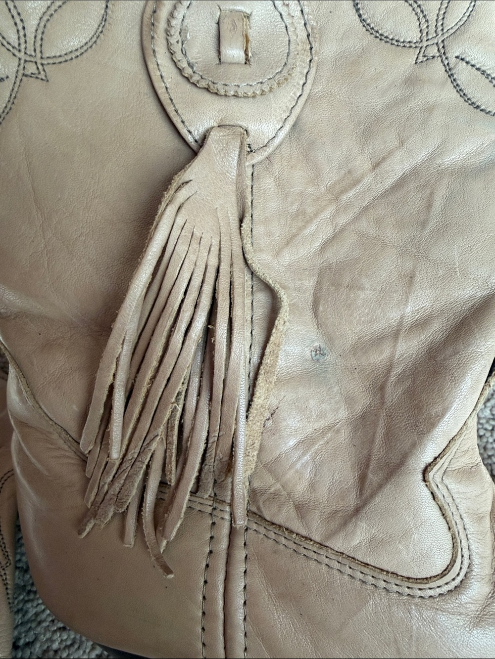 Vintage 1992 Women’s Laredo Western Boots Taupe Leather Fringe Cowboy Boots - Picture 4 of 16